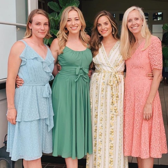 Gal Meets Glam Dress Wrap Helena V Neck Tiered Belt Eyelet Flowy Blue Light NWT - Picture 7 of 10